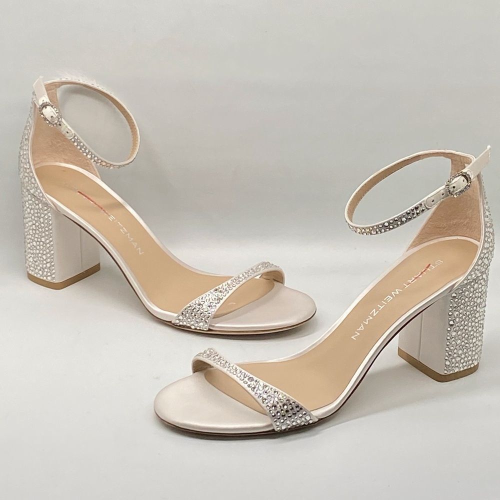 Stuart Weitzman Nudist Shine Block 75 Crystal Embellished Sandal size 8.5 - Picture 4 of 15